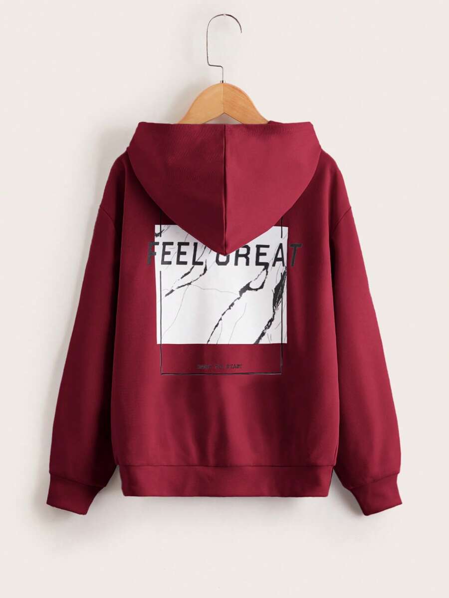 SHEIN Tween Boy Slogan Graphic Drop Shoulder Hoodie - Burgundy - View 1