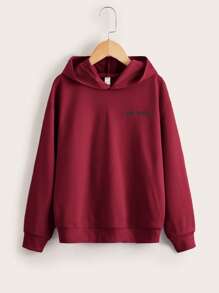 SHEIN Tween Boy Slogan Graphic Drop Shoulder Hoodie - Burgundy - View 2