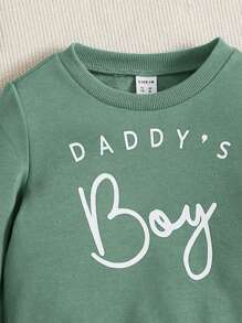 SHEIN Leap Crew Baby Boy's Casual And Simple Letter Printed Sweatshirt, Suitable For Autumn/Winter - Green - View 3