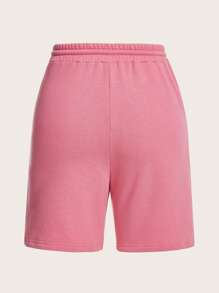 SHEIN BASICS 腰部抽繩斜口袋素色運動短褲 - 西瓜粉 - 查看 2