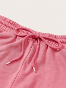 SHEIN BASICS 腰部抽繩斜口袋素色運動短褲 - 西瓜粉 - 查看 3