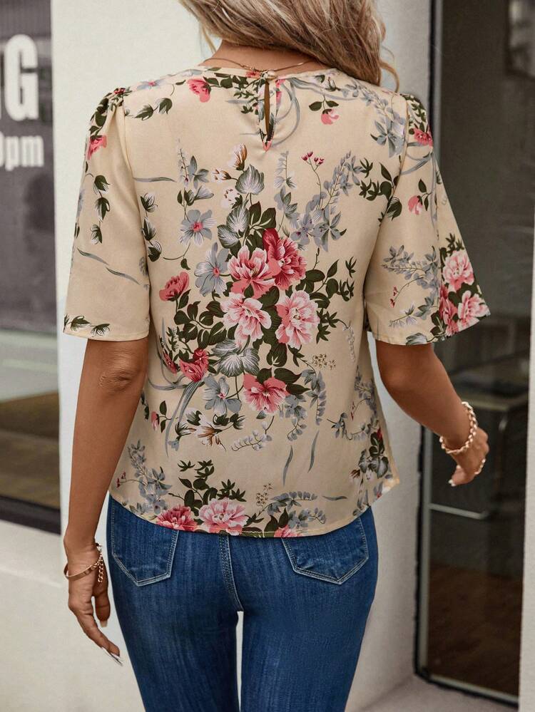 Floral Printed Puff Sleeve Shirt Pink Shirt