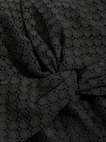 DAZY 泡泡袖前扭結洋裝 - 黑色 - 查看 6