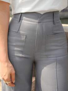 SHEIN Frenchy 前接縫闊腿褲 - 灰色 - 查看 7