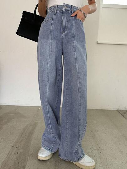 DAZY 口袋 開衩 拉鍊純色女士牛仔褲