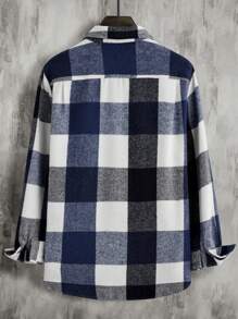 Manfinity Homme 男士格子圖案翻蓋口袋夾克 - 藍白色 - 查看 2