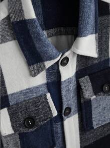 Manfinity Homme 男士格子圖案翻蓋口袋夾克 - 藍白色 - 查看 5