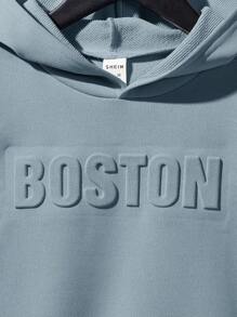 SHEIN Leap Crew Tween Boy Letter Pattern Hoodie & Joggers - Dusty Blue - View 5