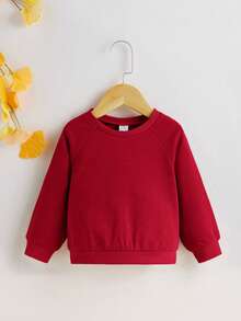 SHEIN 女嬰素色插肩袖運動衫 - 紅色 - 查看 3