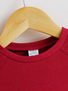 SHEIN 女嬰素色插肩袖運動衫 - 紅色 - 查看 4