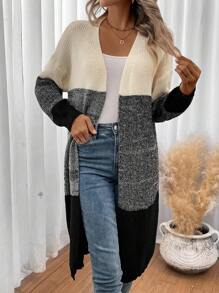 SHEIN LUNE Color Block Drop Shoulder Cardigan