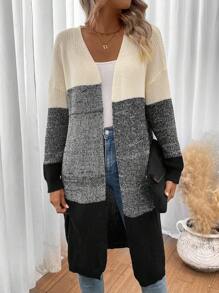 SHEIN LUNE Color Block Drop Shoulder Cardigan