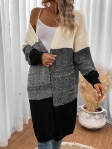 SHEIN LUNE Color Block Drop Shoulder Cardigan