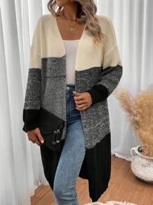 SHEIN LUNE Color Block Drop Shoulder Cardigan