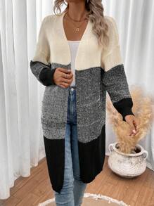 SHEIN LUNE Color Block Drop Shoulder Cardigan