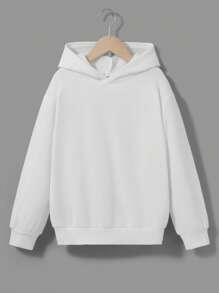 SHEIN 男大童素色連帽加絨內裏運動衫 - 白色 - 查看 1