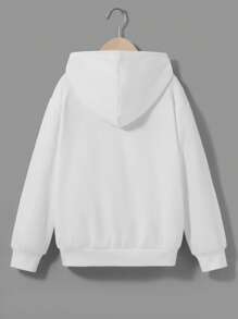 SHEIN 男大童素色連帽加絨內裏運動衫 - 白色 - 查看 2