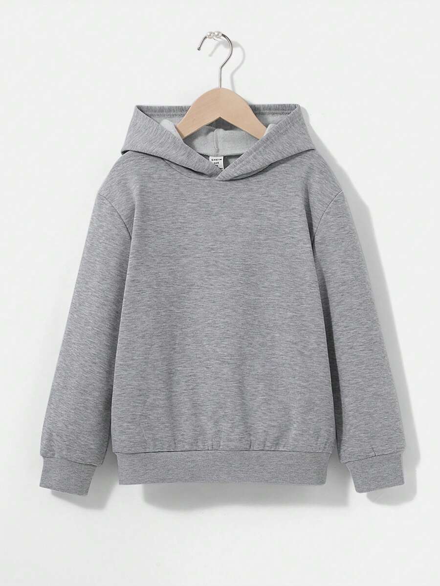SHEIN Tween Boy Solid Hooded Thermal Lined Sweatshirt - Light Grey - View 1