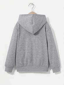 SHEIN Tween Boy Solid Hooded Thermal Lined Sweatshirt - Light Grey - View 2