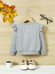 SHEIN Baby Girl Leopard & Letter Graphic Ruffle Trim Sweatshirt - Light Grey - View 2