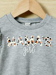 SHEIN Baby Girl Leopard & Letter Graphic Ruffle Trim Sweatshirt - Light Grey - View 5