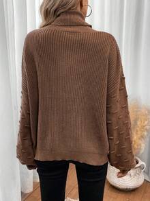 SHEIN LUNE Áo len cổ lọ trễ vai - Cà phê nâu - Xem 2