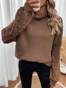 SHEIN LUNE Áo len cổ lọ trễ vai - Cà phê nâu - Xem 3