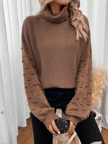 SHEIN LUNE Áo len cổ lọ trễ vai - Cà phê nâu - Xem 4