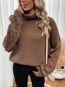 SHEIN LUNE Áo len cổ lọ trễ vai - Cà phê nâu - Xem 5