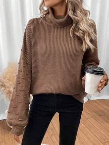 SHEIN LUNE Áo len cổ lọ trễ vai - Cà phê nâu - Xem 7