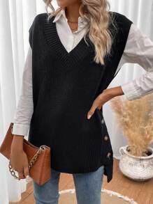 SHEIN Essnce Button Detail Sweater Vest Without Blouse In Fall/Winter