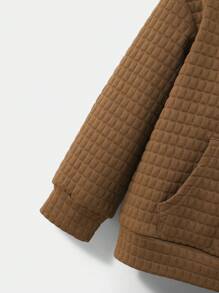 SHEIN 男童字母贴布口袋卫衣，秋冬季 - 棕色 - 查看 3