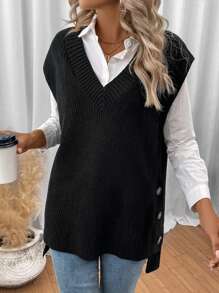 SHEIN Essnce Button Detail Sweater Vest Without Blouse In Fall/Winter