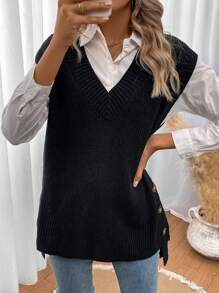 SHEIN Essnce Button Detail Sweater Vest Without Blouse In Fall/Winter