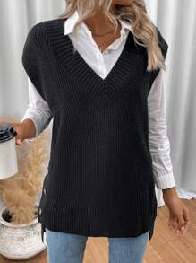 SHEIN Essnce Button Detail Sweater Vest Without Blouse In Fall/Winter