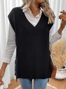 SHEIN Essnce Button Detail Sweater Vest Without Blouse In Fall/Winter