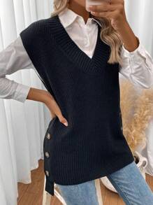 SHEIN Essnce Button Detail Sweater Vest Without Blouse In Fall/Winter