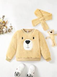 SHEIN 男小童卡通刺繡絨毛運動衫&圍巾