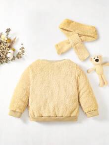 SHEIN 男小童卡通刺繡絨毛運動衫&圍巾