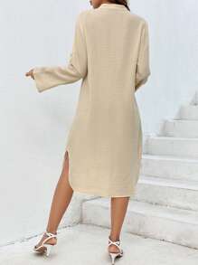 SHEIN VCAY Roll Tab Sleeve Button Front Shirt Dress