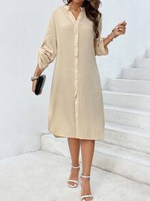 SHEIN VCAY Roll Tab Sleeve Button Front Shirt Dress