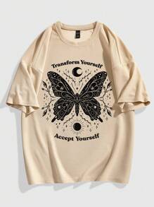 Mystic heart Guys Butterfly & Slogan Graphic Drop Shoulder Tee - Khaki - View 1
