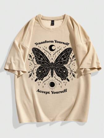 Mystic heart Guys Butterfly & Slogan Graphic Drop Shoulder Tee