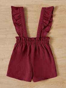 SHEIN Baby Girl Ruffle Trim Button Detail Overall Romper Without Tee - Burgundy - View 2