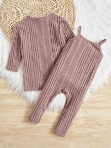SHEIN Đứa bé gái Mở Mặt trước áo & Đồ đan Ribbed Áo liền quần - Bụi tím - Xem 2