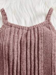 SHEIN Đứa bé gái Mở Mặt trước áo & Đồ đan Ribbed Áo liền quần - Bụi tím - Xem 3