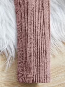 SHEIN Đứa bé gái Mở Mặt trước áo & Đồ đan Ribbed Áo liền quần - Bụi tím - Xem 4