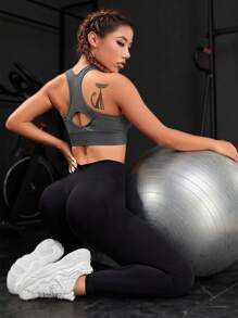 Easithlete 女款宽腰运动紧身裤瑜伽裤 - 黑色 - 查看 5