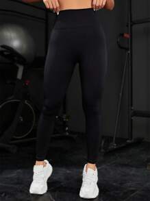 Easithlete 女款宽腰运动紧身裤瑜伽裤 - 黑色 - 查看 6