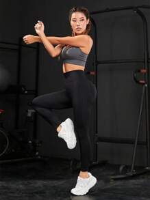 Easithlete 女款宽腰运动紧身裤瑜伽裤 - 黑色 - 查看 7